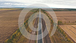 Aerial view on tracks between agriculture fields