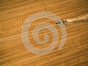 Aerial view of a tractor working a field