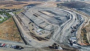 Aerial View Of Tractors On A Housing Development Construction Si