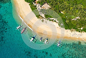 Aerial view of traditional boats in a water near beach