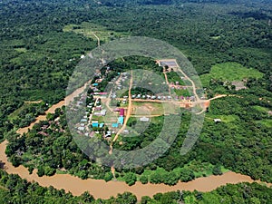 Aerial view of traditional Dayak Merabu village