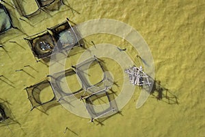 aerial view of traditional fish farm in Sangkla -Thailand