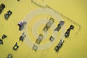 aerial view of traditional fish farm in Sangkla -Thailand