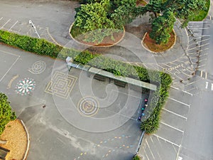 An aerial view of a traditional school playground