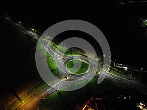 Aerial view of a traffic circle at night in Easington Lane