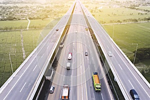 Aerial view of traffic on elevated road and tollway