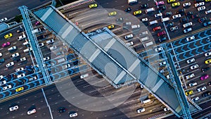 Aerial view traffic jam in city, Rush hour traffic jam in metropolis city