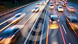 Aerial view of traffic jam on highway with many cars stuck