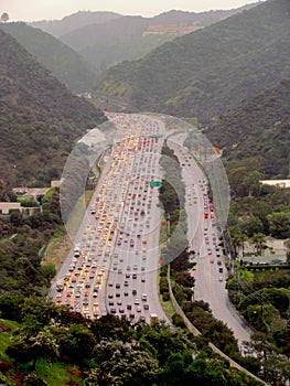 Aerial view of a traffic jam in Los Angeles