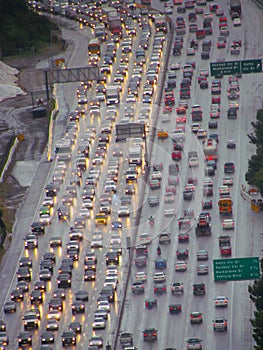 Aerial view of a traffic jam in Los Angeles