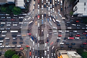 Aerial view of traffic jam in metropolis city. Generative AI