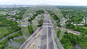 Aerial View of Traffic on Multilane Highway