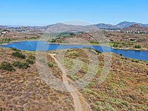 Aerial view of of trail in the Lake Hodges and Bernardo Mountain, San Diego County, California