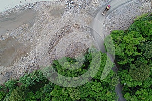 Aerial View of trail`s truck mining.