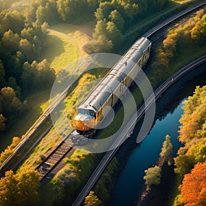 Aerial view of train top view with beautiful landscape in the forest generative by AI