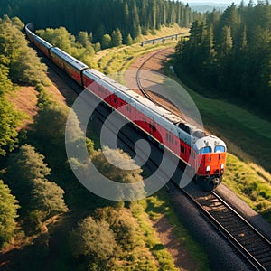 Aerial view of train top view with beautiful landscape in the forest generative by AI