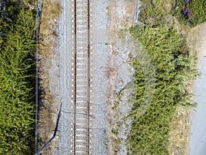 Aerial view train tracks