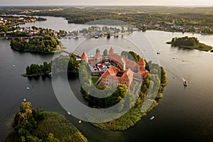 Aerial view of Trakai castle in Lithuania.