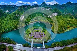 Aerial view of Trang An landscape at Ninh Binh, Vietnam