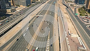 Aerial view of transportation infrastructure in Dubai