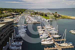 Aerial view of Traverse city marina in Michigan photo