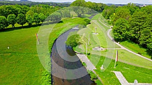 Aerial view of tripoint of Germany, Czech Republic, and Poland in Sudetes