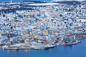 Aerial view on Tromso, Norway, Tromso At Winter Time