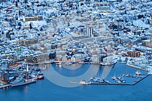 Aerial view on Tromso, Norway, Tromso At Winter Time, Christmas in Tromso, Norway