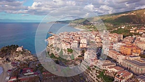 Aerial view of Tropea by Tyrrhenian sea, Italy