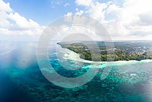 Aerial view tropical beach island reef caribbean sea at Kei Island, Indonesia Moluccas archipelago. Top travel destination, best