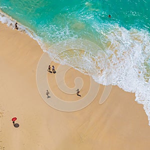 Aerial view of tropical beach. Kelingking Beach, Nusa Penida, Bali, Indonesia