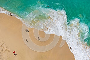 Aerial view of tropical beach. Kelingking Beach, Nusa Penida, Bali, Indonesia