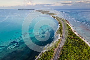 Aerial view of tropical beach landscape at addu city, Maldives