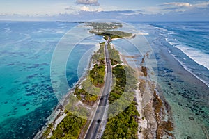 Aerial view of tropical beach landscape at addu city, Maldives