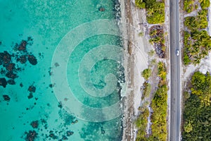 Aerial view of tropical beach landscape at addu city, Maldives