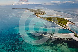 Aerial view of tropical beach landscape at addu city, Maldives