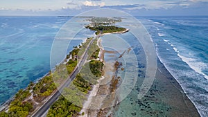 Aerial view of tropical beach landscape at addu city, Maldives