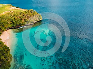 Aerial view of tropical beach with ocean in Bali, paradise beach