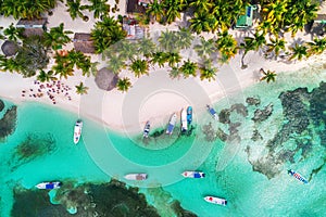 Aerial view of tropical beach. Saona island, Dominican republic. Exotic landscape