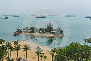 Aerial view of tropical beach in Sentosa island