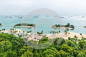 Aerial view of tropical beach in Sentosa island