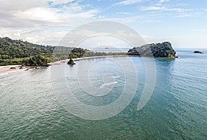 Aerial View of Tropical espadilla beach and Coastline near the Manuel Antonio national park, Costa Rica