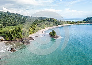 Aerial View of Tropical espadilla beach and Coastline near the Manuel Antonio national park, Costa Rica