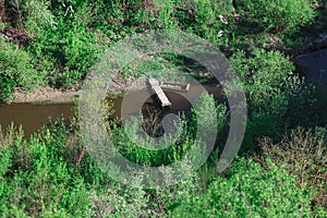 Aerial view of tropical forest and river