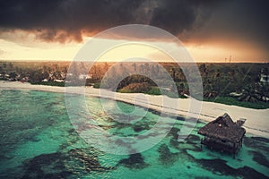 Aerial view of tropical island beach, Dominican Republic