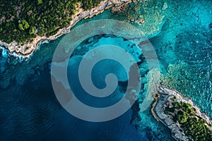 Aerial view of tropical island and blue clear water