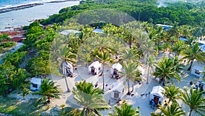 Aerial view of tropical island at Glover`s Reef Atoll in Belize