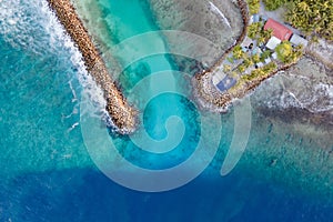 Aerial view of tropical island landscape at Fuvahmulah, Maldives