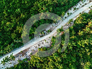 Aerial view of tropical island, road in a jungle, Dominican Republic