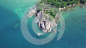 Aerial View of Tropical Island with Rocky Sea Shore